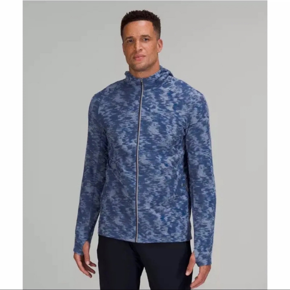 Lululemon Athletica Surge Warm Full Zip Blue Patterned Hooded Sweater XXL